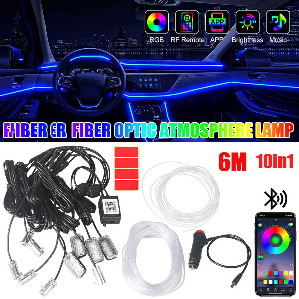 10in1 6M EL RGB Car Atmosphere Interior Acrylic Guide Fiber Optic Ambient Light
