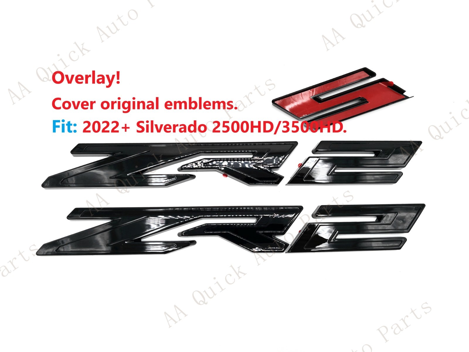 OVERLAY 2pc Gloss Black Side Fender Door ZR2 Emblem Badge 2024+ 2500HD/3500HD