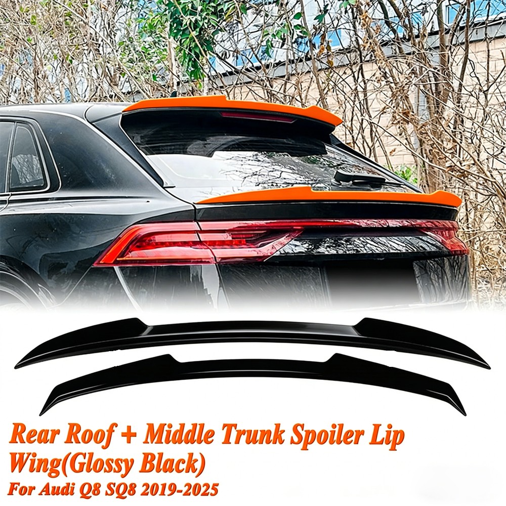 2pcs Gloss Black Car Rear Trunk Spoiler Lip Wing For Audi Q8 SQ8 2019-2025 USA