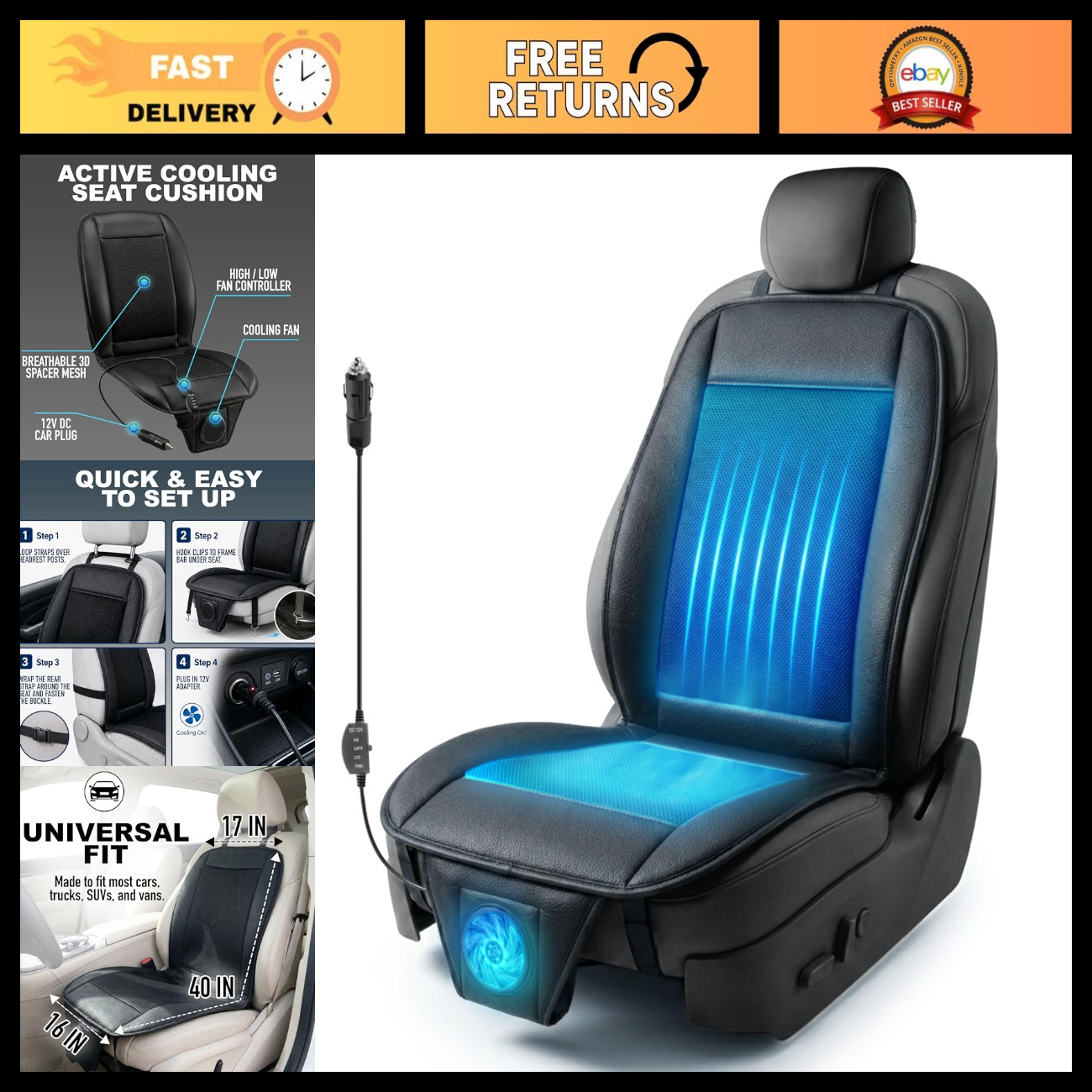 Cooling Car Seat Cushion 12V Adjustable Temperature Pad - Comfortable Cover for Cooling Car Seat Cushion 12V Adjustable Temperature Pad - Comfortable Cover for
