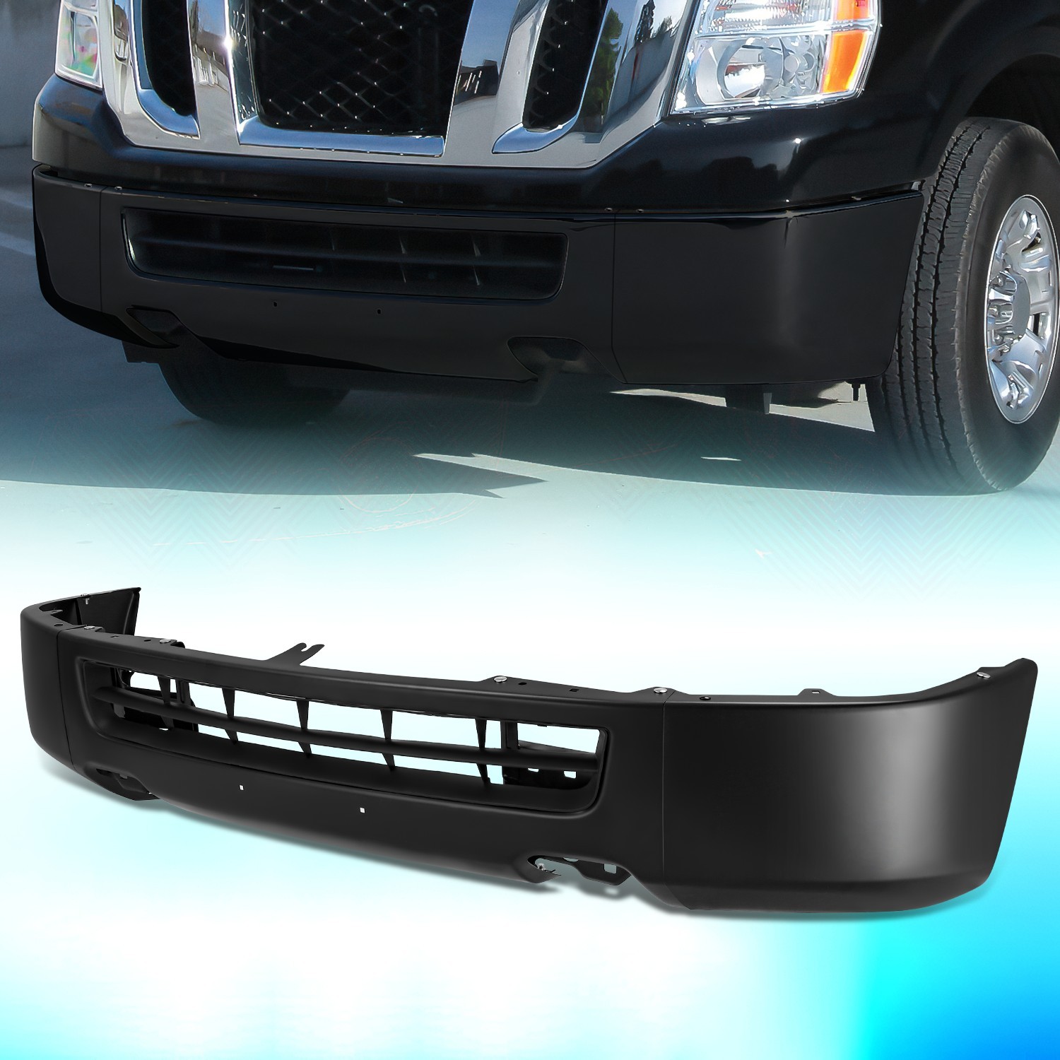 For 2012-2021 NV1500 NV2500 NV3500 Front Bumper Face Bar w/o Fog Lamp Hole Black
