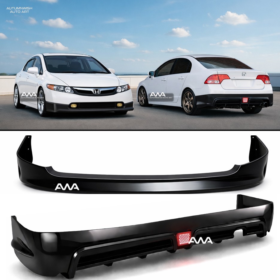 For 06-08 Honda Civic Sedan 4Dr Mugen RR Style Front & Rear Bumper LED Lip Kit For 06-08 Honda Civic Sedan 4Dr Mugen RR Style Front & Rear Bumper LED Lip Kit