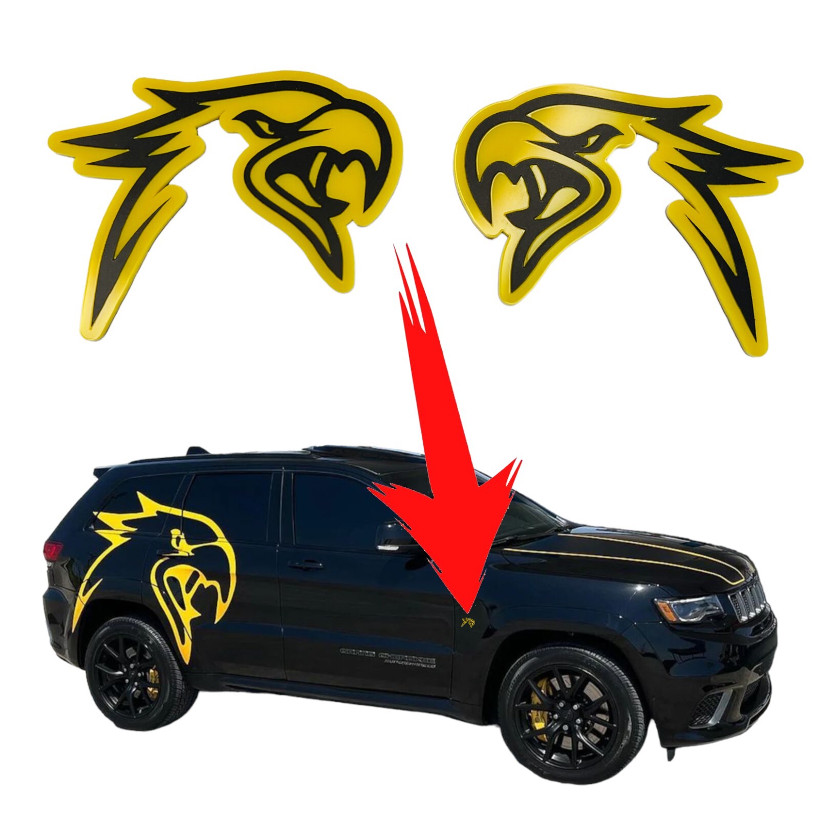 Yellow HellHawk Emblems fits wk2 Jeep Trackhawk Grand Cherokee Track Hawk
