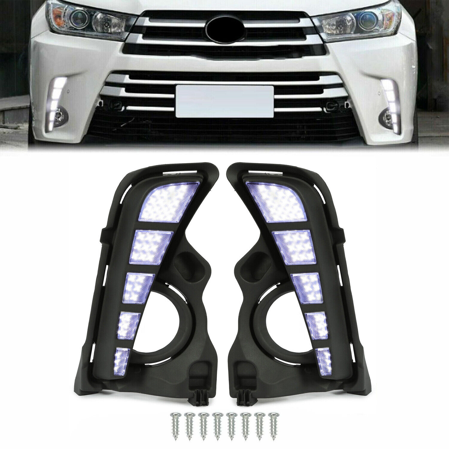 KUAFU For Toyota Highlander 17-19 LED DRL Daytime Running Light/Front Fog Lights