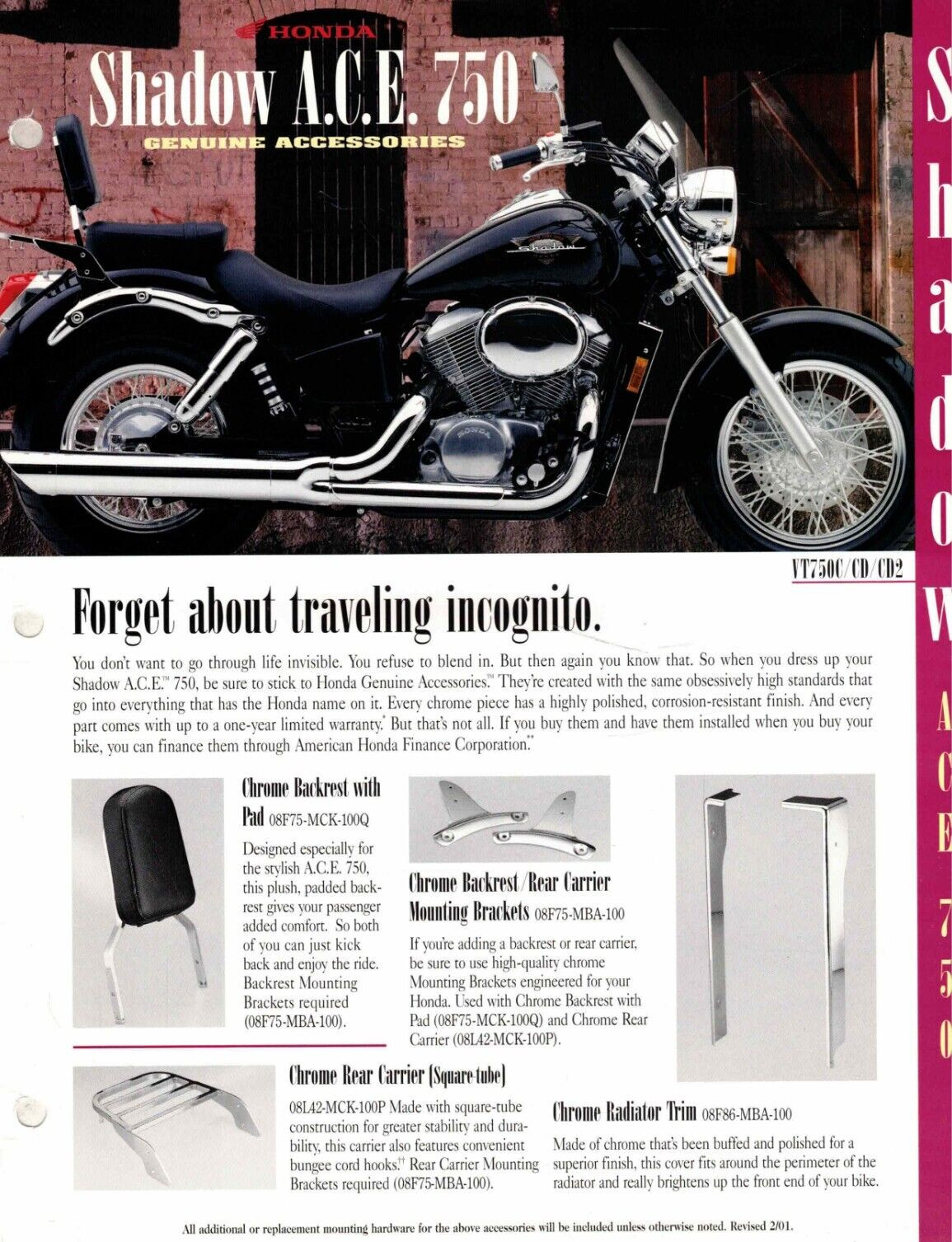 Genuine Honda Accessories Catalog 1997-2001 VT750 Shadow ACE 750
