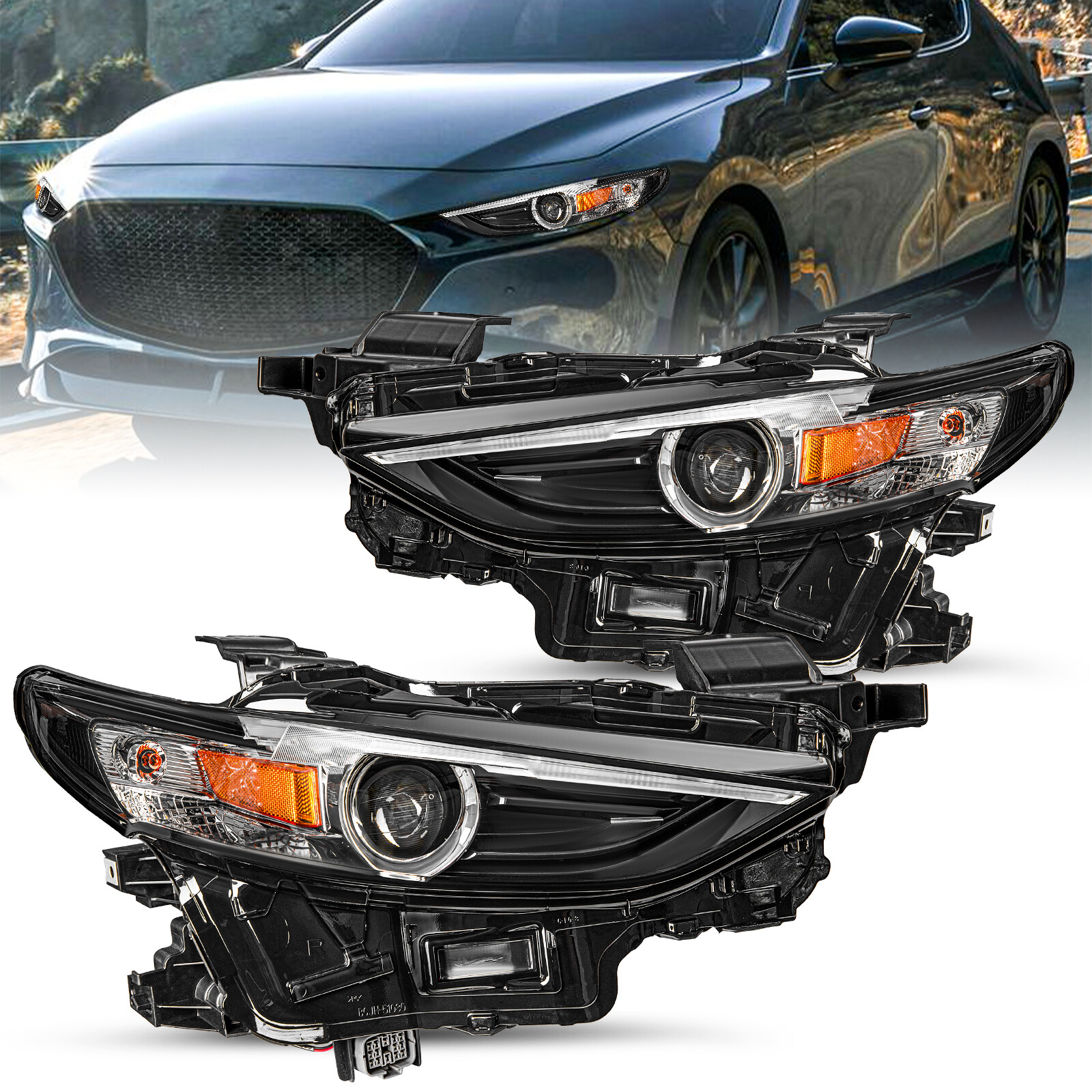 For 2019-2021 Mazda 3 LED Clear Black OE Style W/O AFS Headlight 19-21