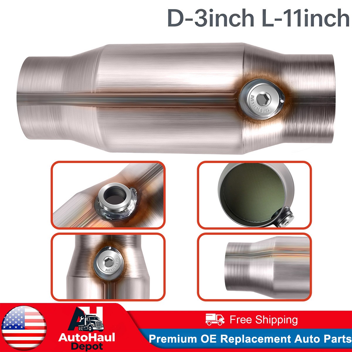 3 inch Universal Catalytic Converter Stainless Steel EPA Approved 11 inch Length