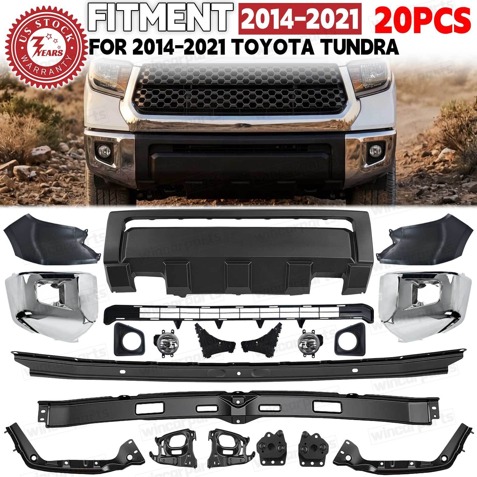 8/12/14/22 Pcs Front Bumper Assembly For 2014-2021 Toyota Tundra Chrome Or Black
