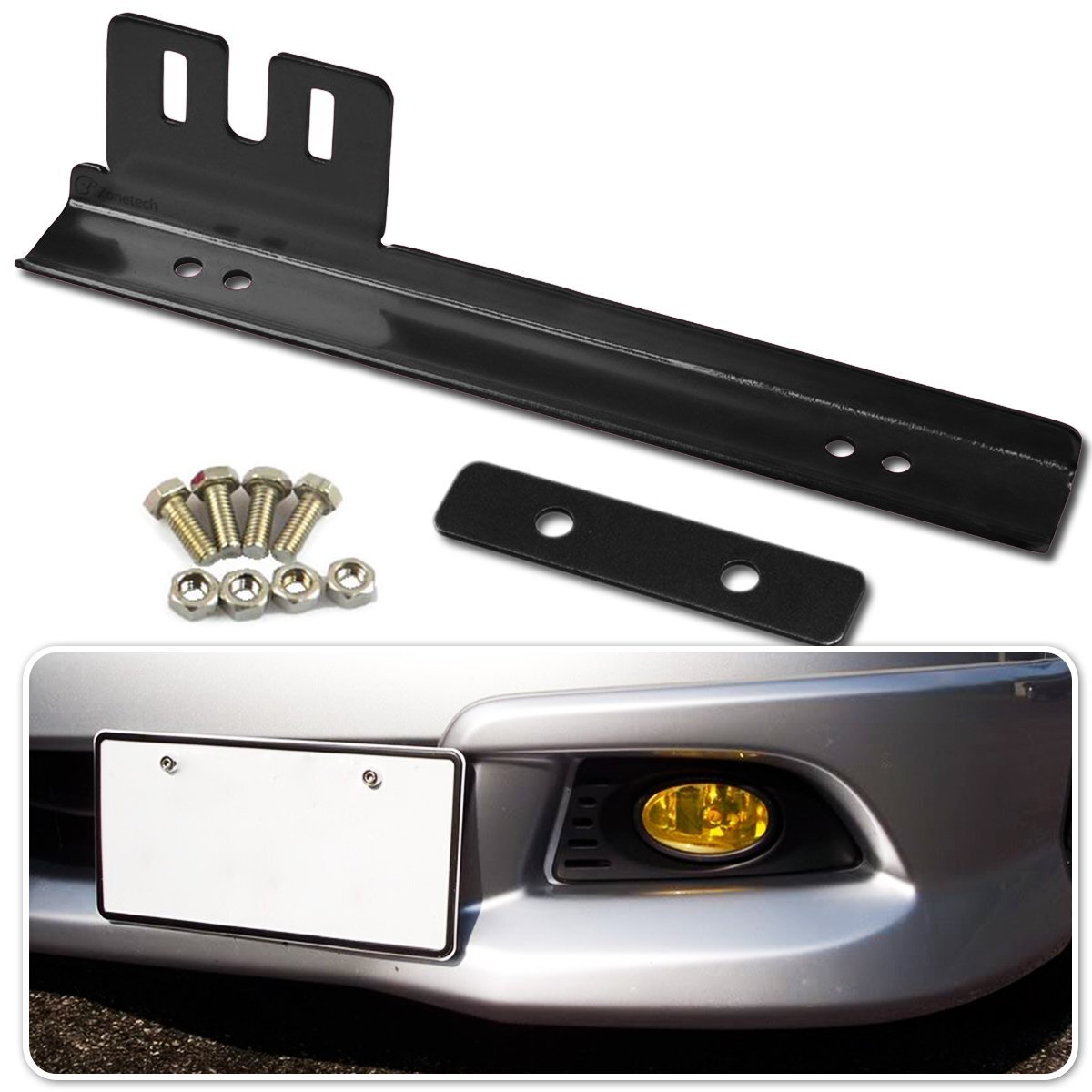 JDM Universal Black Front Bumper License Plate Mount Bracket Relocator Holder