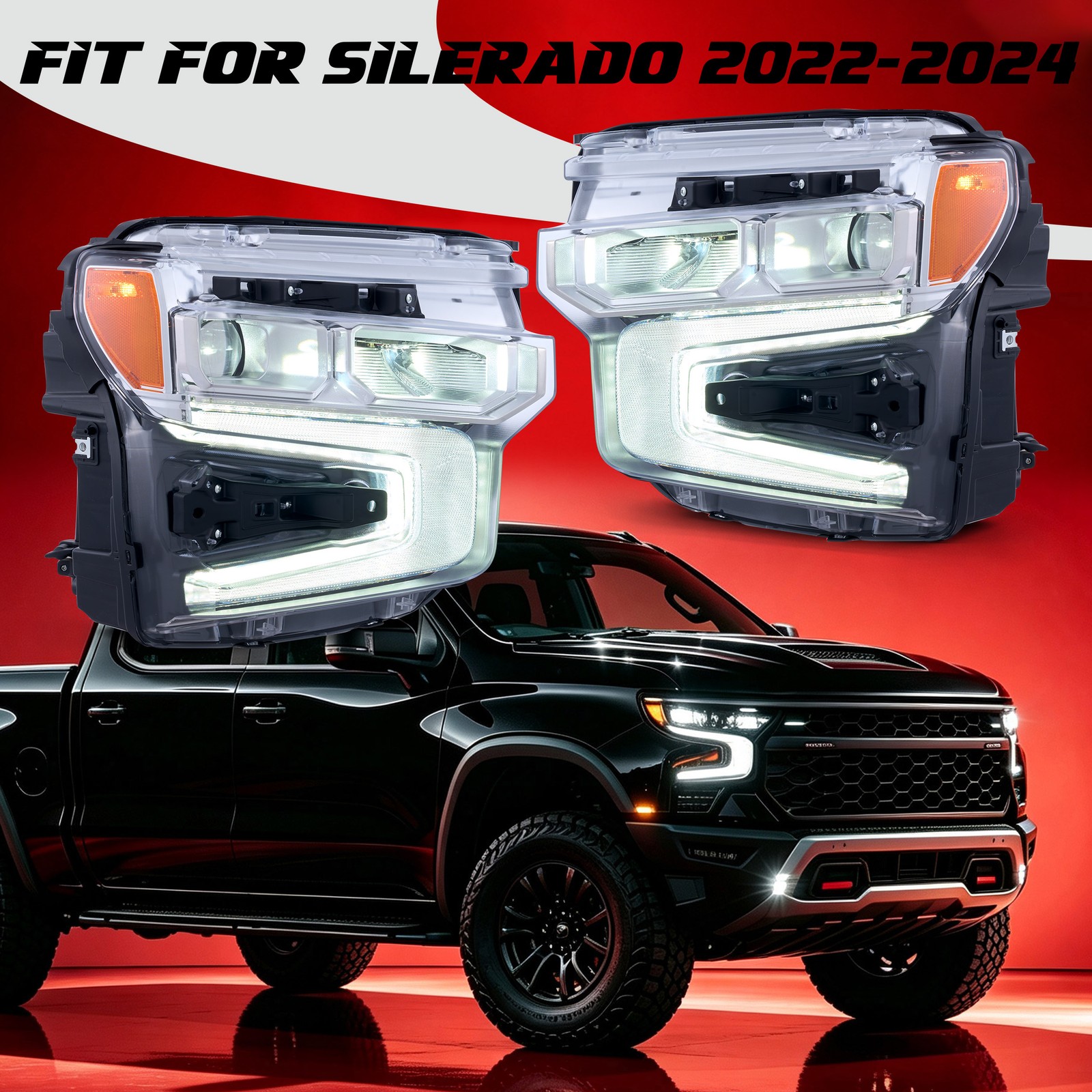 Pair VLAND For 2022-2024 Chevrolet Silverado 1500 Full LED Headlights Assembly