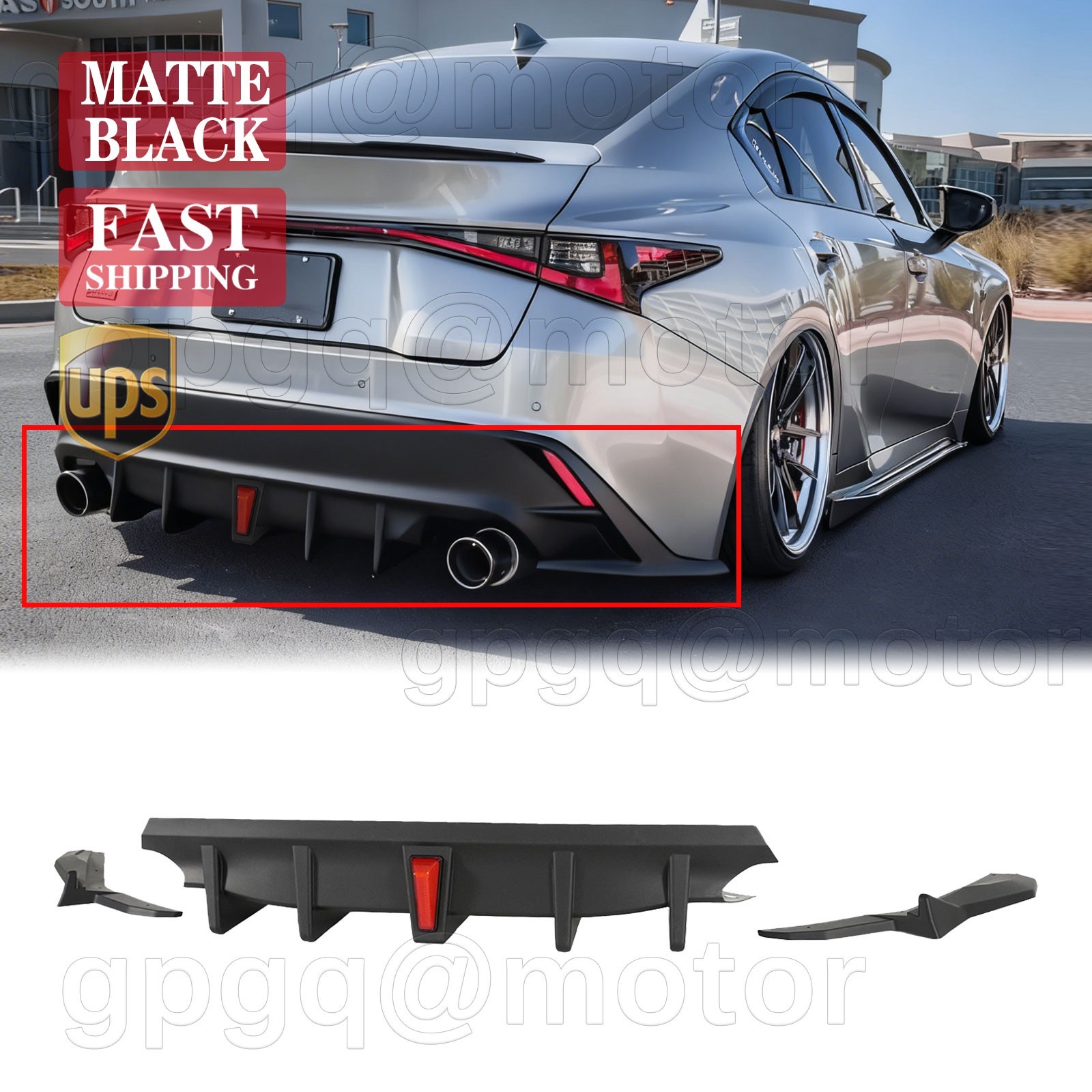 For Lexus IS300 IS350 2021-2025 JDM Style Rear Bumper Diffuser W/ Led Light Kit