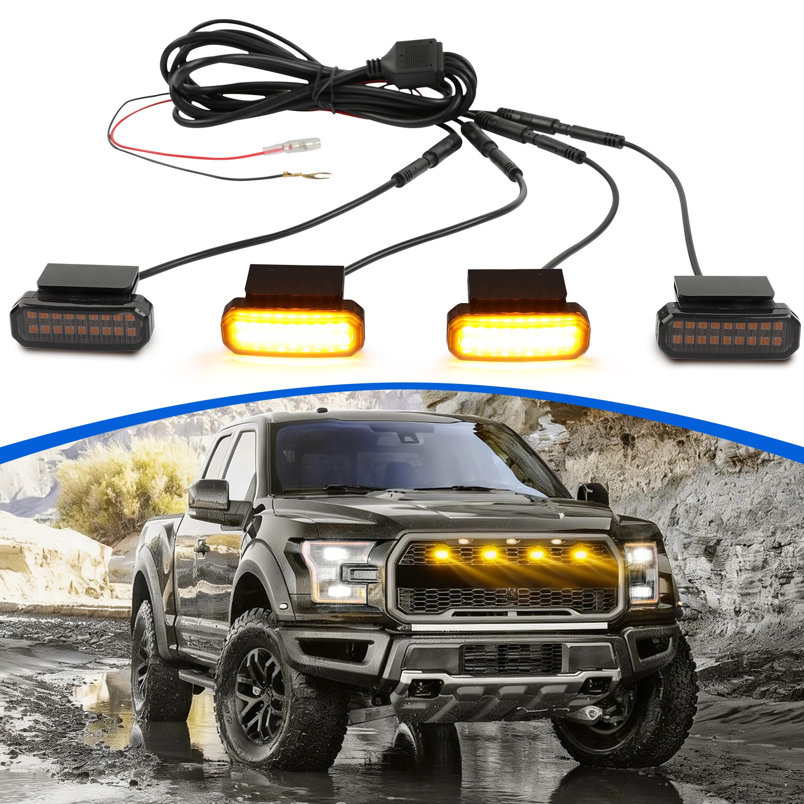 4PCS Amber/White LED Grille Grill Light Kit Raptor For Honda Passport TrailSport