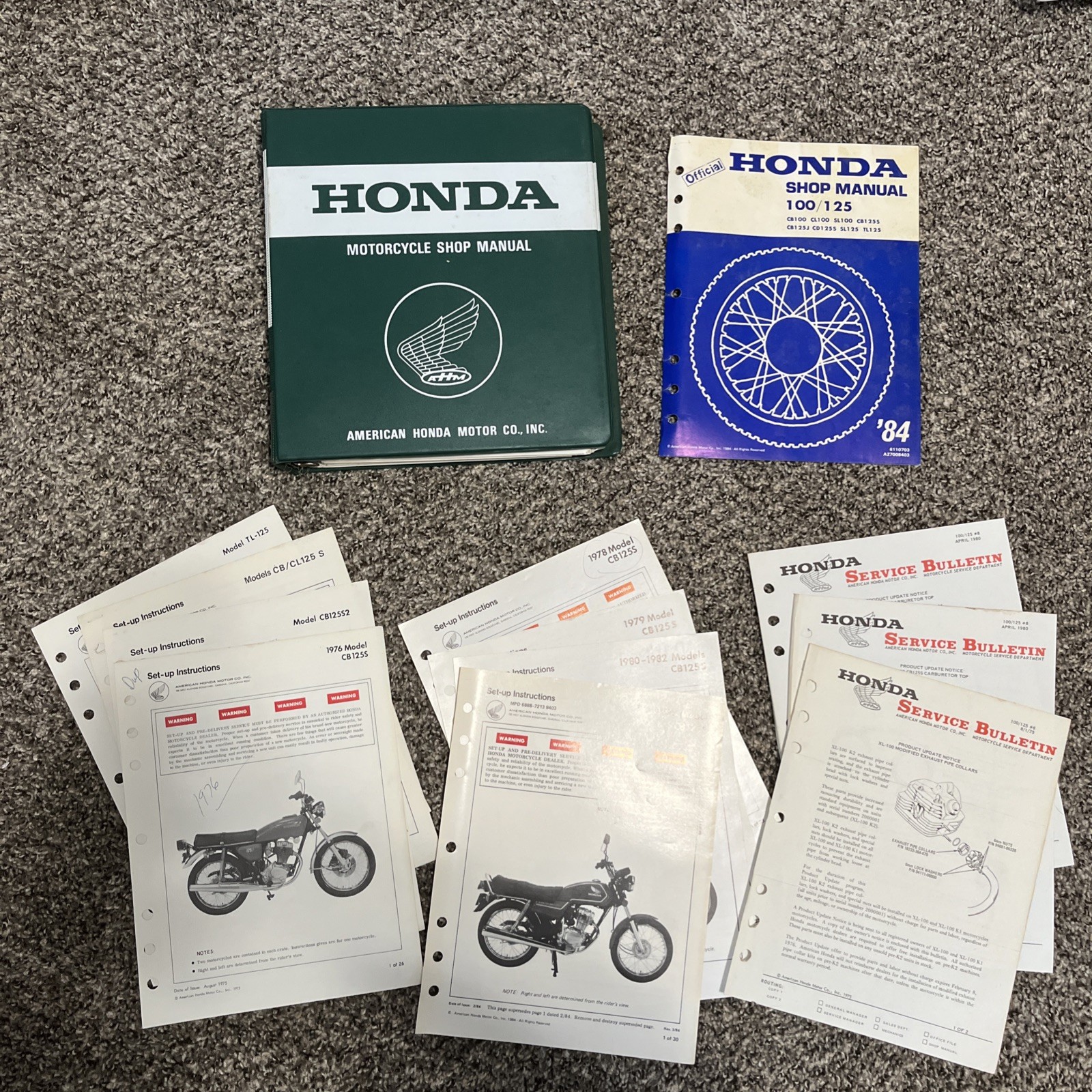 Honda CB CL CD SL TL 100 125 1984  Manual, Binder, Service Bulletin, Set-Up Inst
