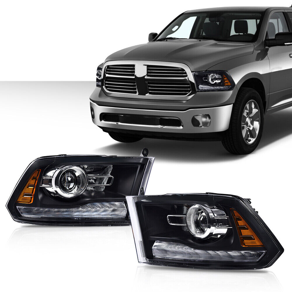 Fit For 2013-2018 Dodge Ram 1500 2500 3500 Black Projector Headlights w/ LED DRL