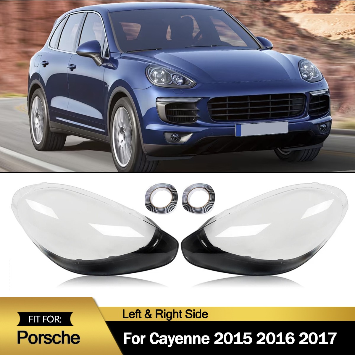 For 2015-2017 Porsche Cayenne 958 LH+RH Headlamp Headlight Lens Clear Cover