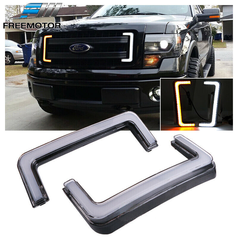 Switchback LED DRL Turn Signal Indicator Lights For 09-14 Ford F150 Front Grill