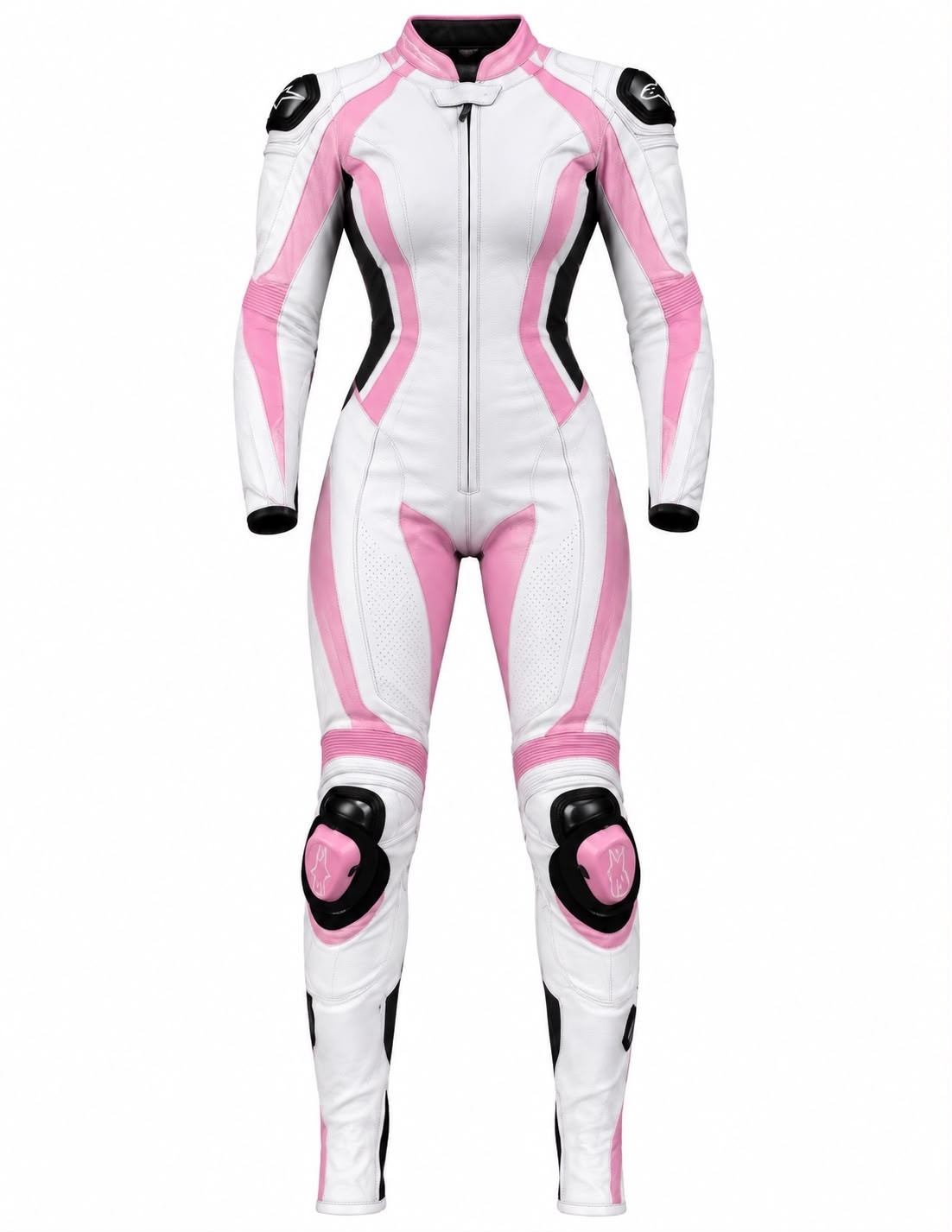Women’s Motorcycle Racing Suit Leather White Pink Protective Riding Gear
