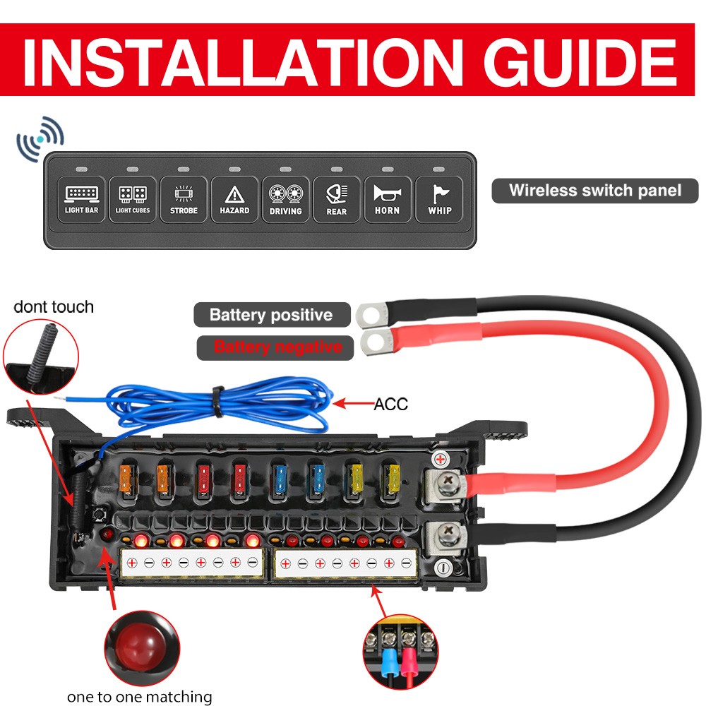 Wireless 8 Gang Switch Panel LED Light Bar Strobe Control Box For Ford F150 F250