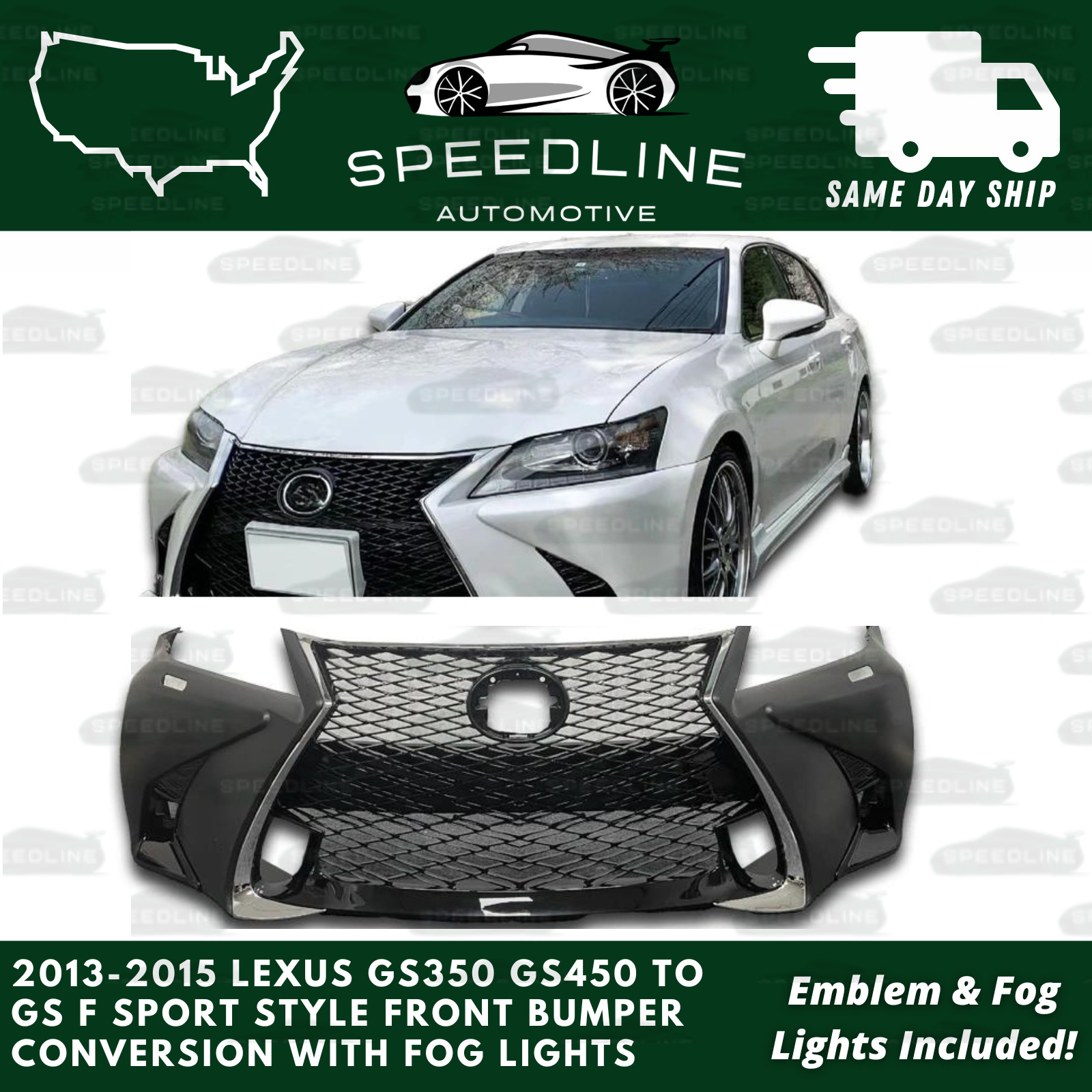 For 2013-2015 Lexus GS GS350 GS450 Conversion 16+ GSF front bumper w/ Fog Lights