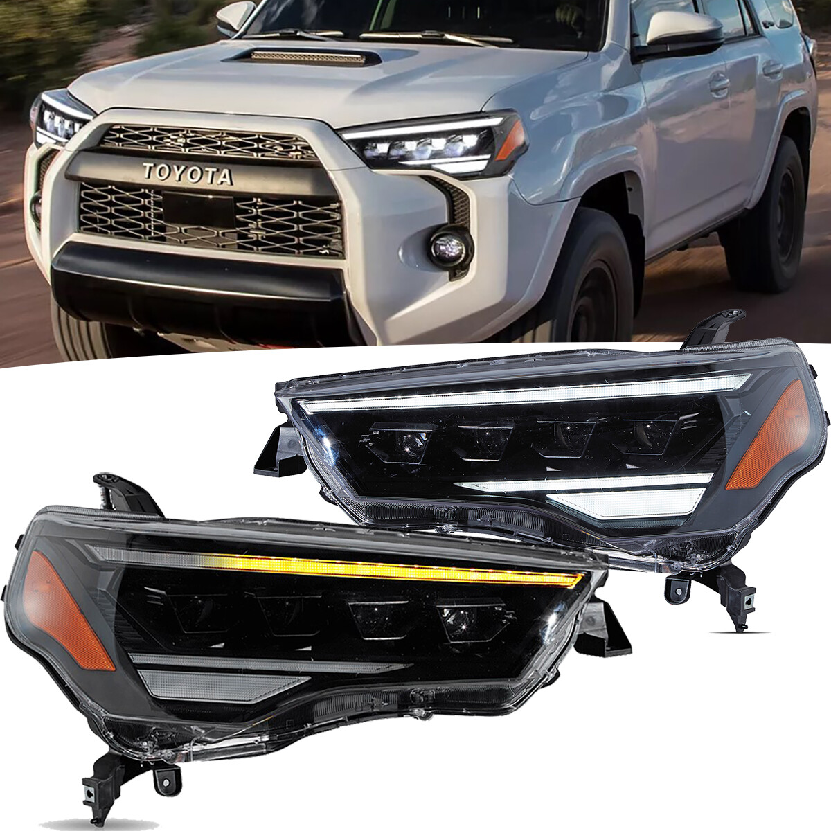 VLAND Pair LED Headlights For Toyota 4Runner 2014-2024 w/ Sequential Indicators