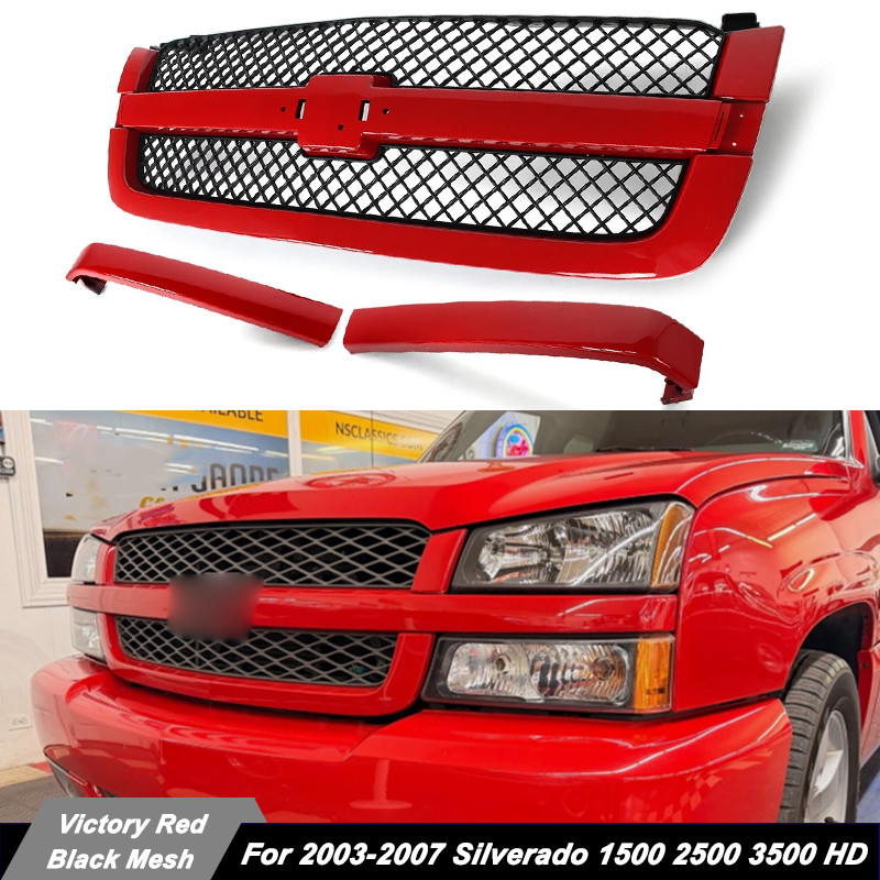 NEW Victory Red & Black Front Upper Grille For 2003-2007 Silverado 1500 2500 HD