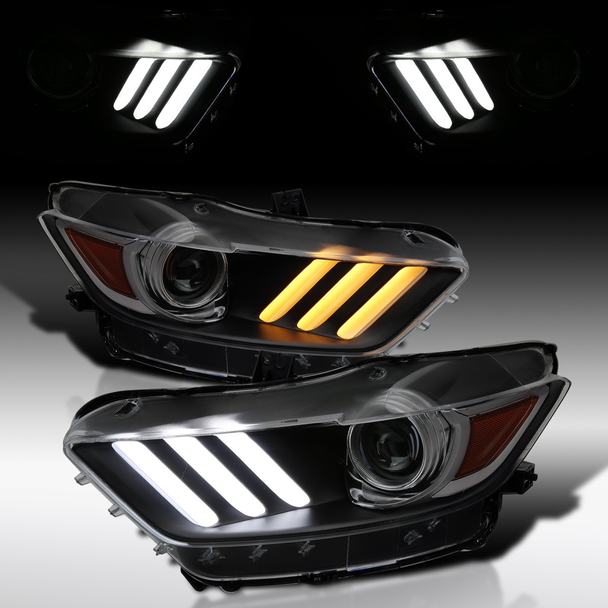 Smoke Fit 2015-2022 Ford Mustang HID Projector Headlights LED Sequential Signal