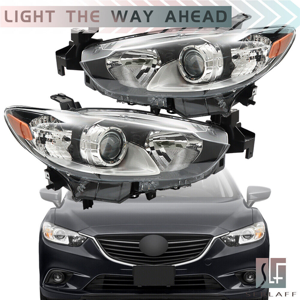 Pair Headlights For 2014-2017 Mazda 6 Black Housing Clear Lens Halogen Type L+R