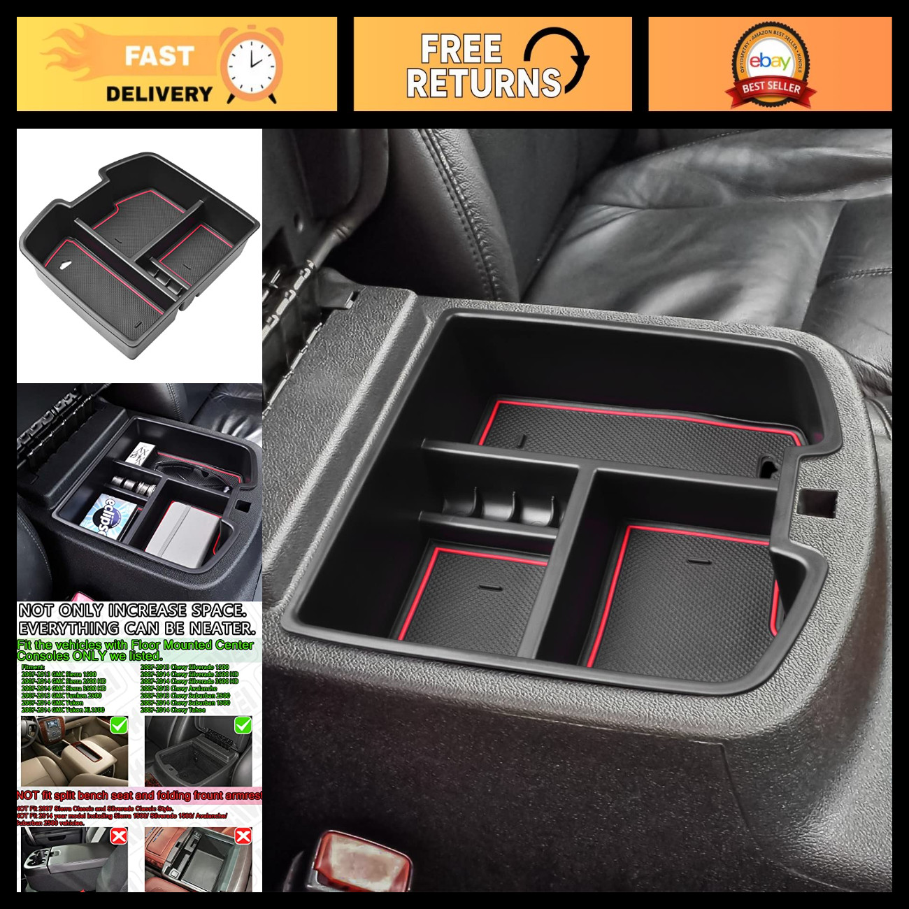 Center Console Organizer for Tahoe Suburban Yukon 2007-2014 - Red Storage Soluti