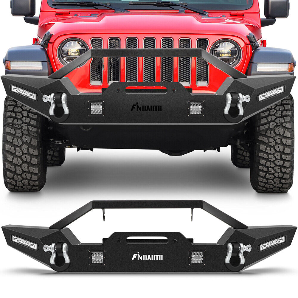 PICKOOR Front Bumper w/ Winch Plate & Built + Led Lights For Jeep Wrangler TJ