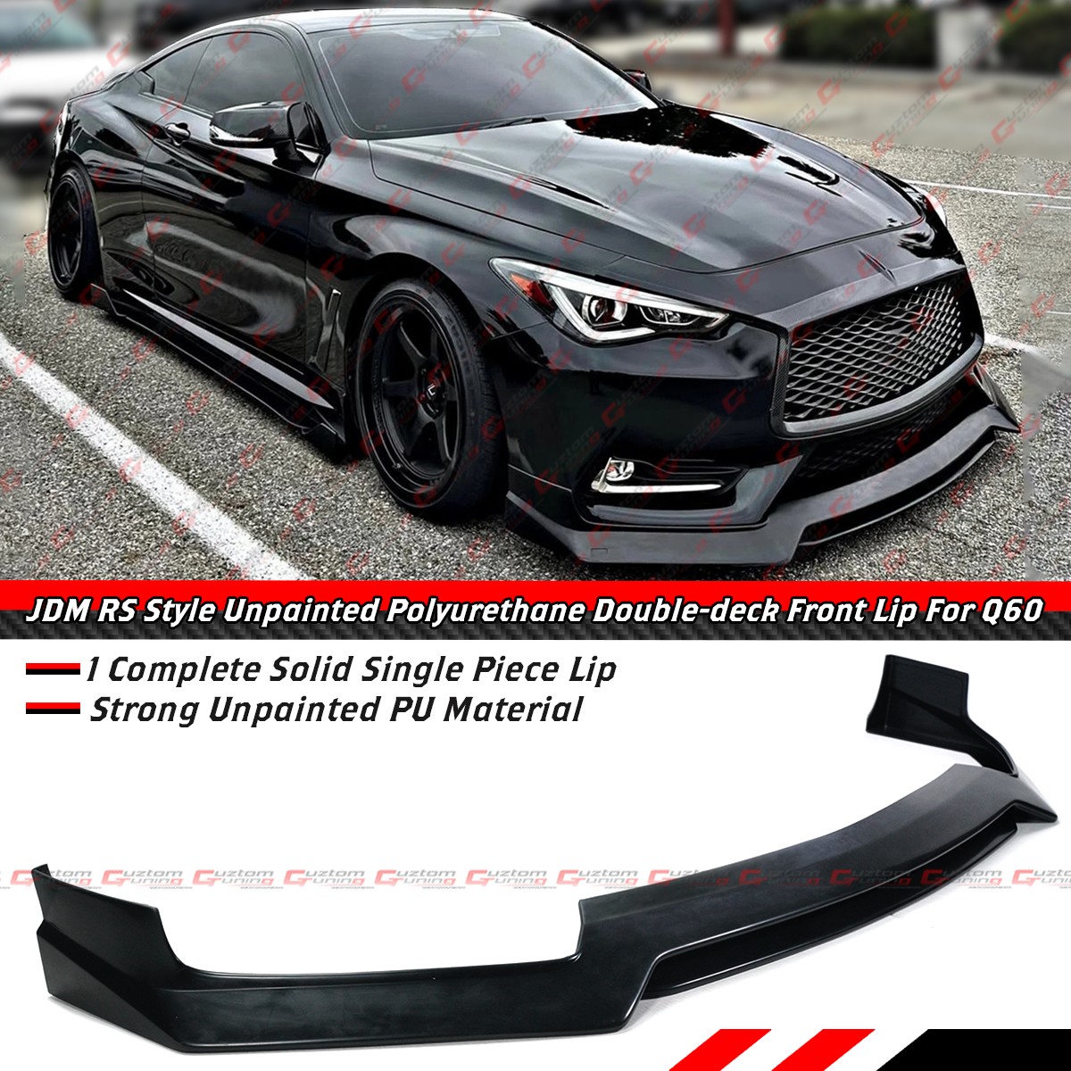 For 2017-2022 Infiniti Q60 JDM RS Style Double-Deck Front Bumper Lip Splitter