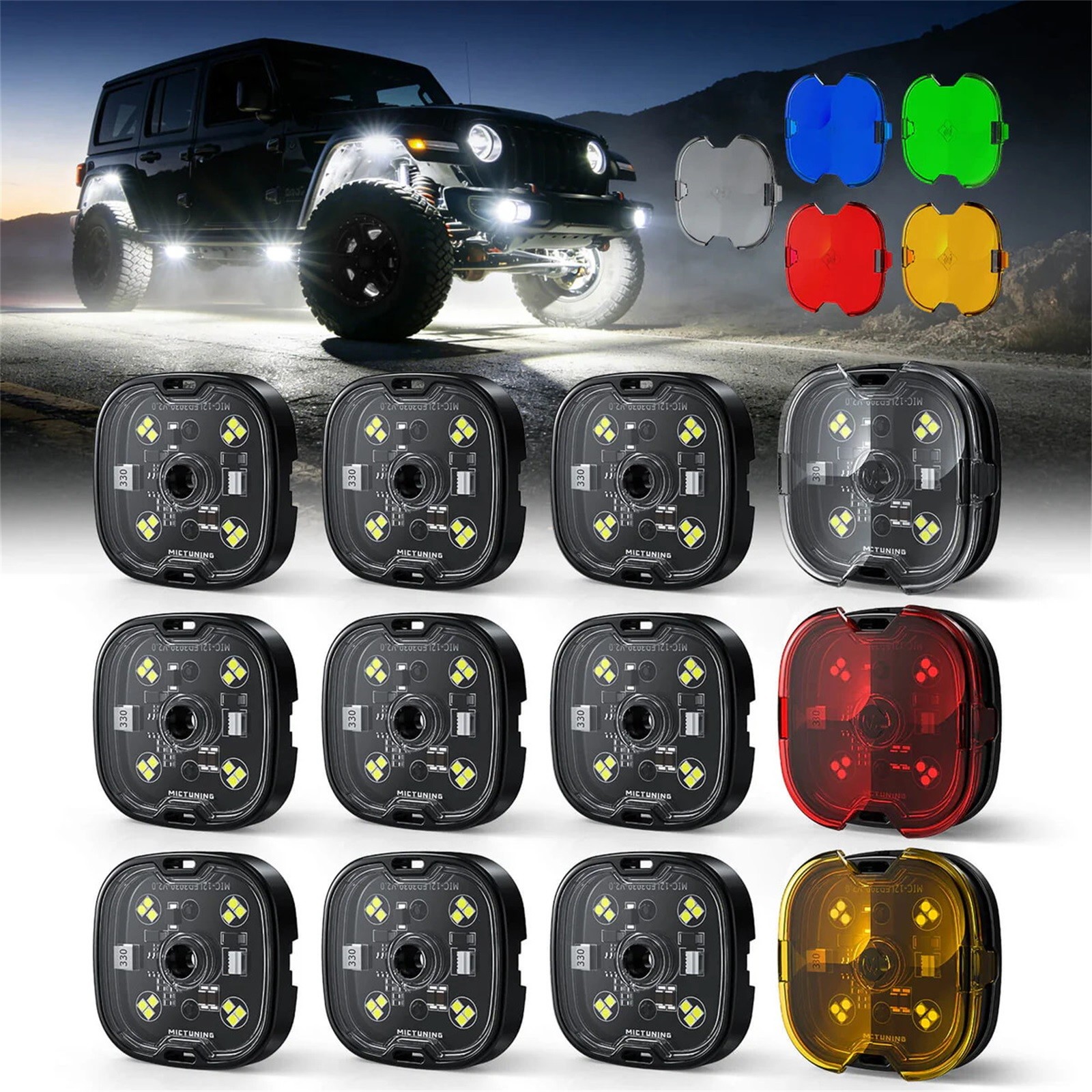 MICTUNING C6 12 Pods LED Rock Lights Bright White Underglow Neon Kits Car Truck