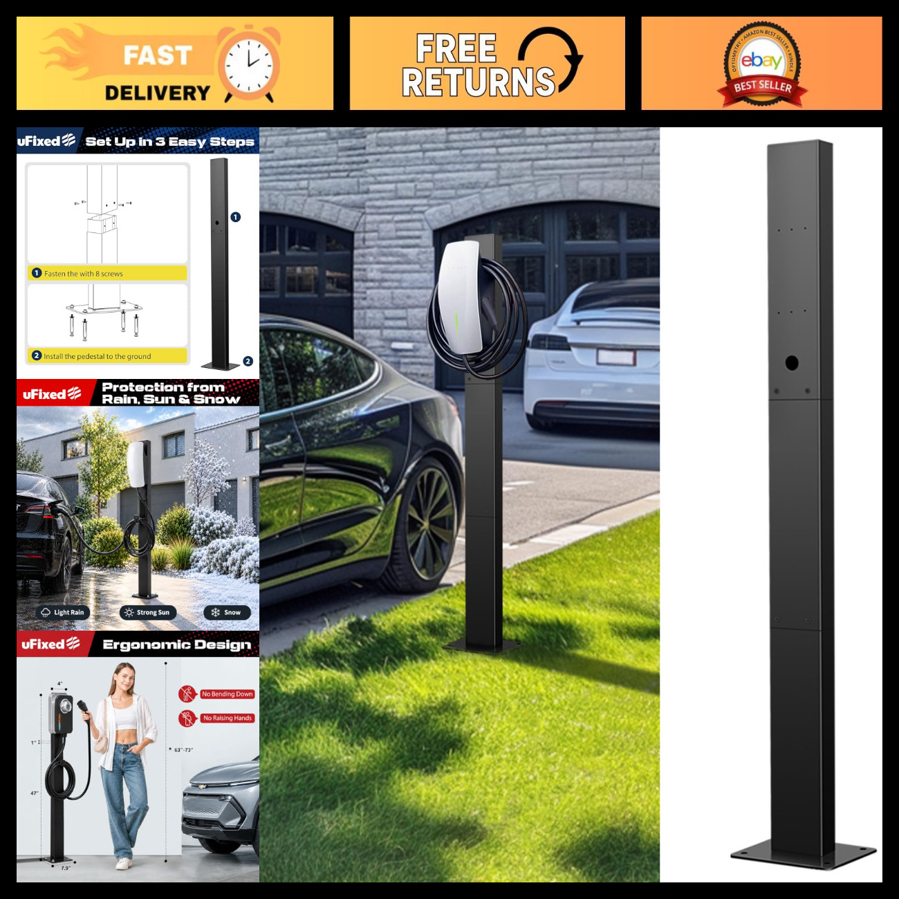 Universal EV Charger Stand & Pedestal, Heavy-Duty Steel, Outdoor Charging Statio