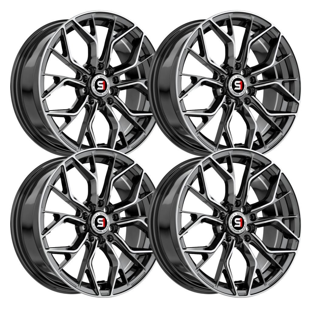 (Set-4) Spec-1 SP-76 14x6 4x100 20mm Black Machined Wheels Rims 14 Inch