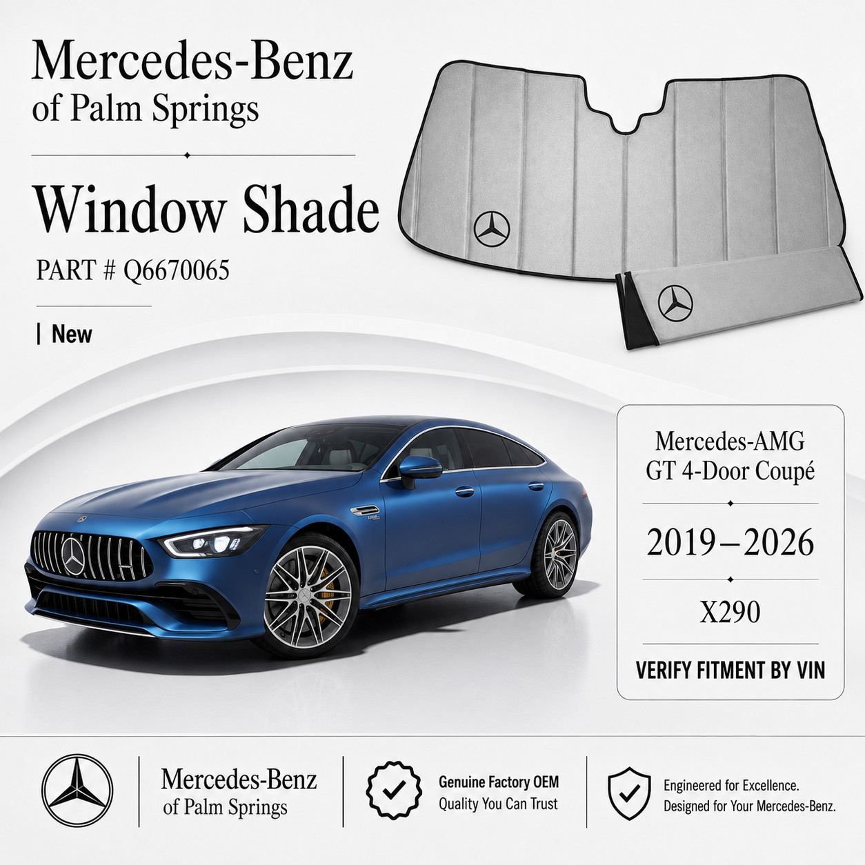 Genuine Mercedes-Benz AMG GT 4-Door X290 Sunshade Q6670065 OEM 2019-2026