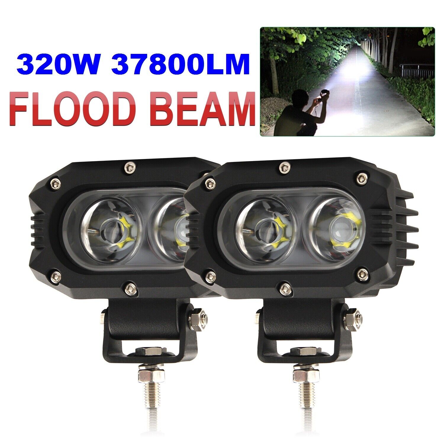 2x 4INCH 320W LED WORK LIGHT BAR Flood OFFROAD SUV ATV FOG TRUCK LAMP 4WD 12V