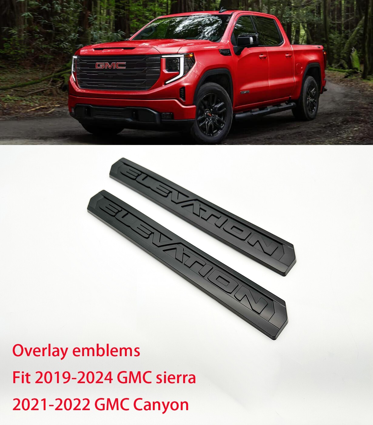 Overlay 2PC Matte black Door Rear Elevation Emblem 2019+ Sierra 1500 2021+Canyon