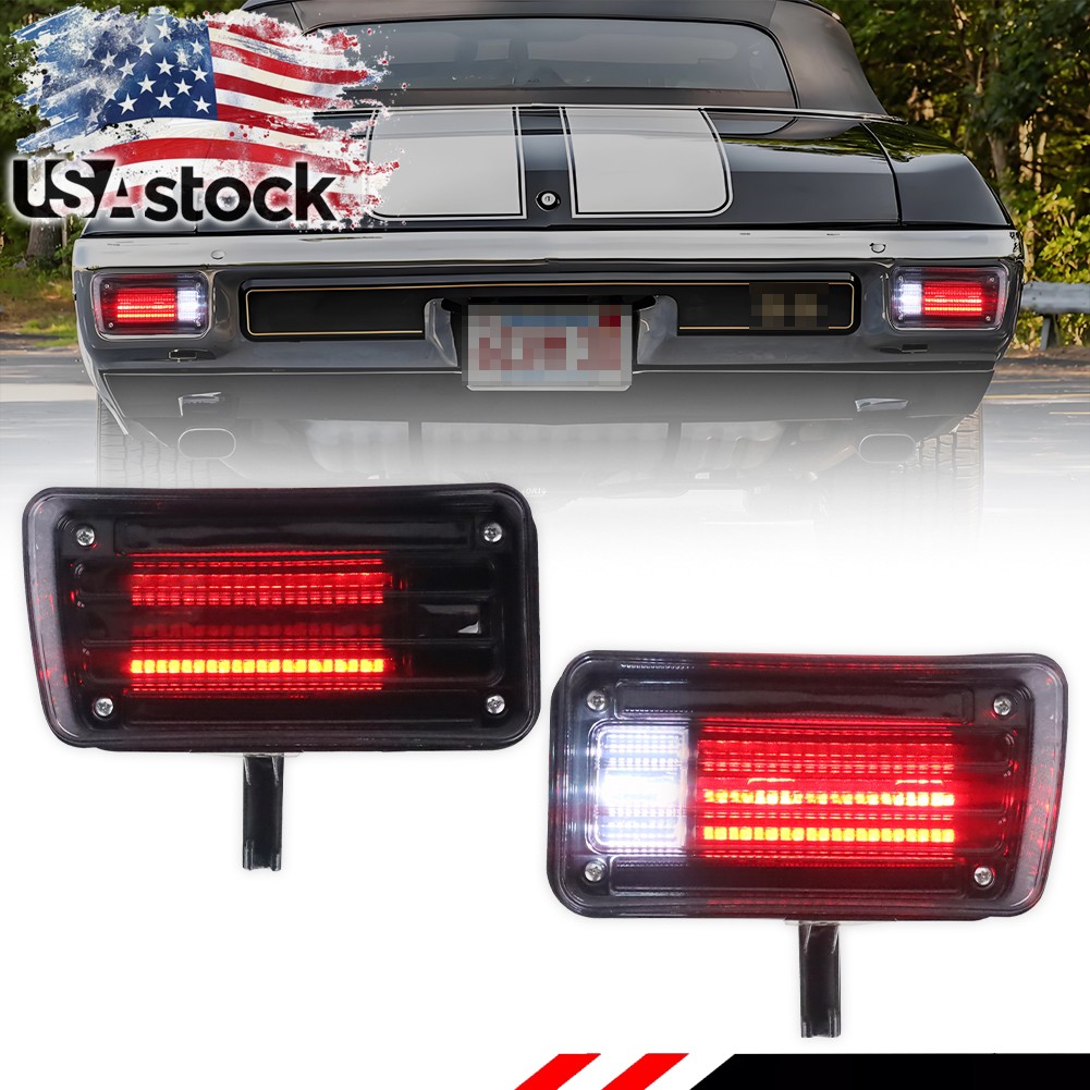 2X Smoked Red LED Rear Tail Brake w/White Backup Lights For 1970 Chevry Chevelle