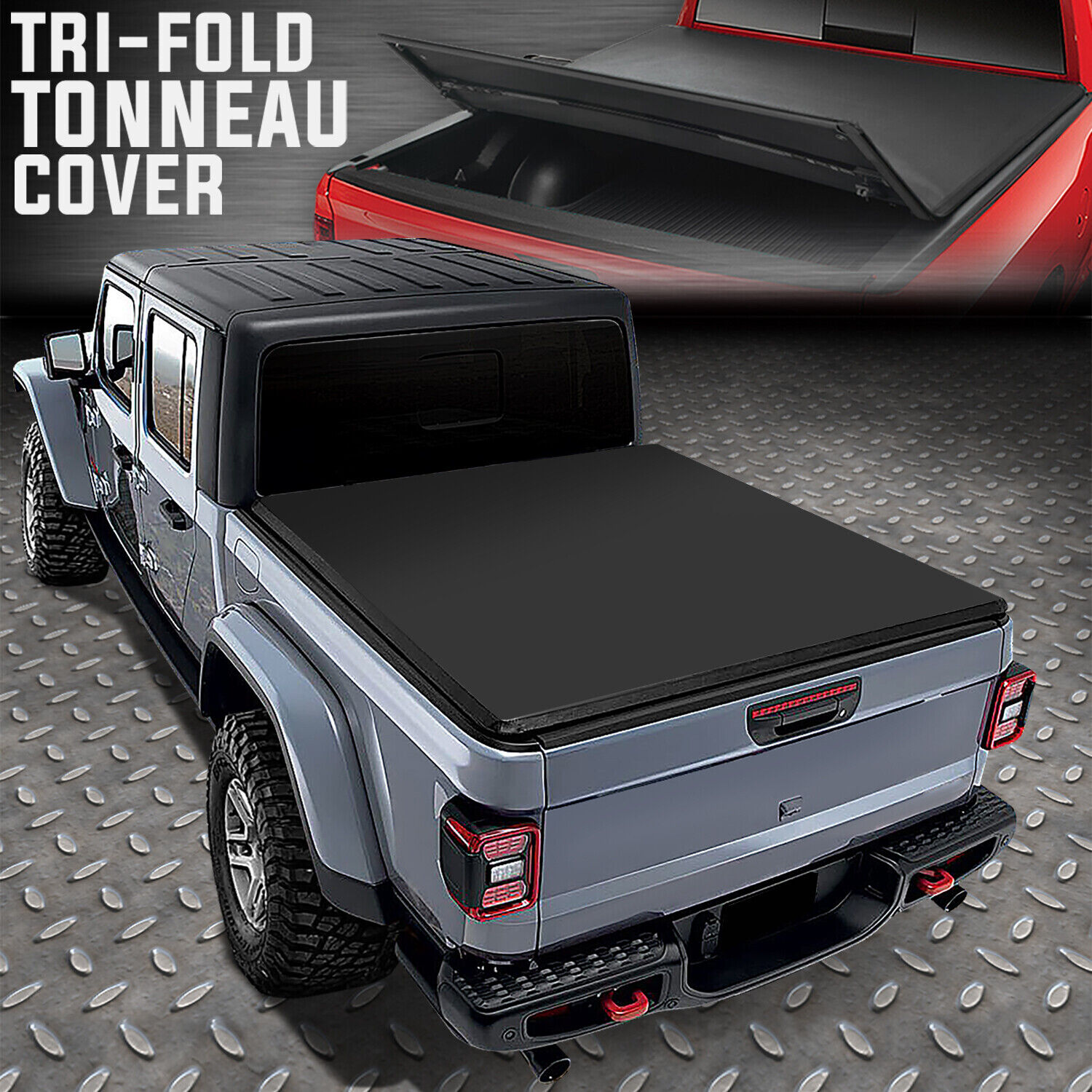 FOR 20-23 JEEP GLADIATOR JT TRUCK BED ADJUSTABLE SOFT TOP TRI-FOLD TONNEAU COVER