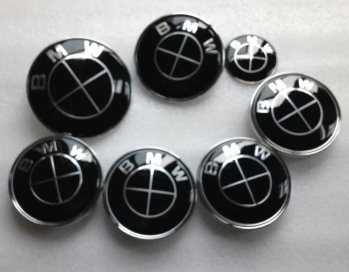 BMW ALL Black Emblem wheel Center Cap 7PCS Set 82/74mm 68mm 45mm hood M3 M4 330i