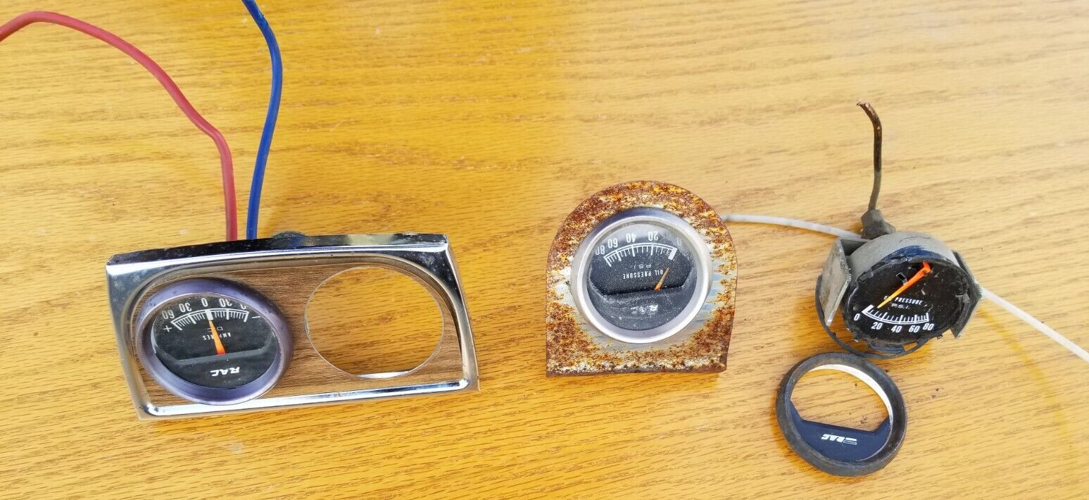 Vintage Gauges Oil Pressure Amperes RAC Ford Chevy Mopar