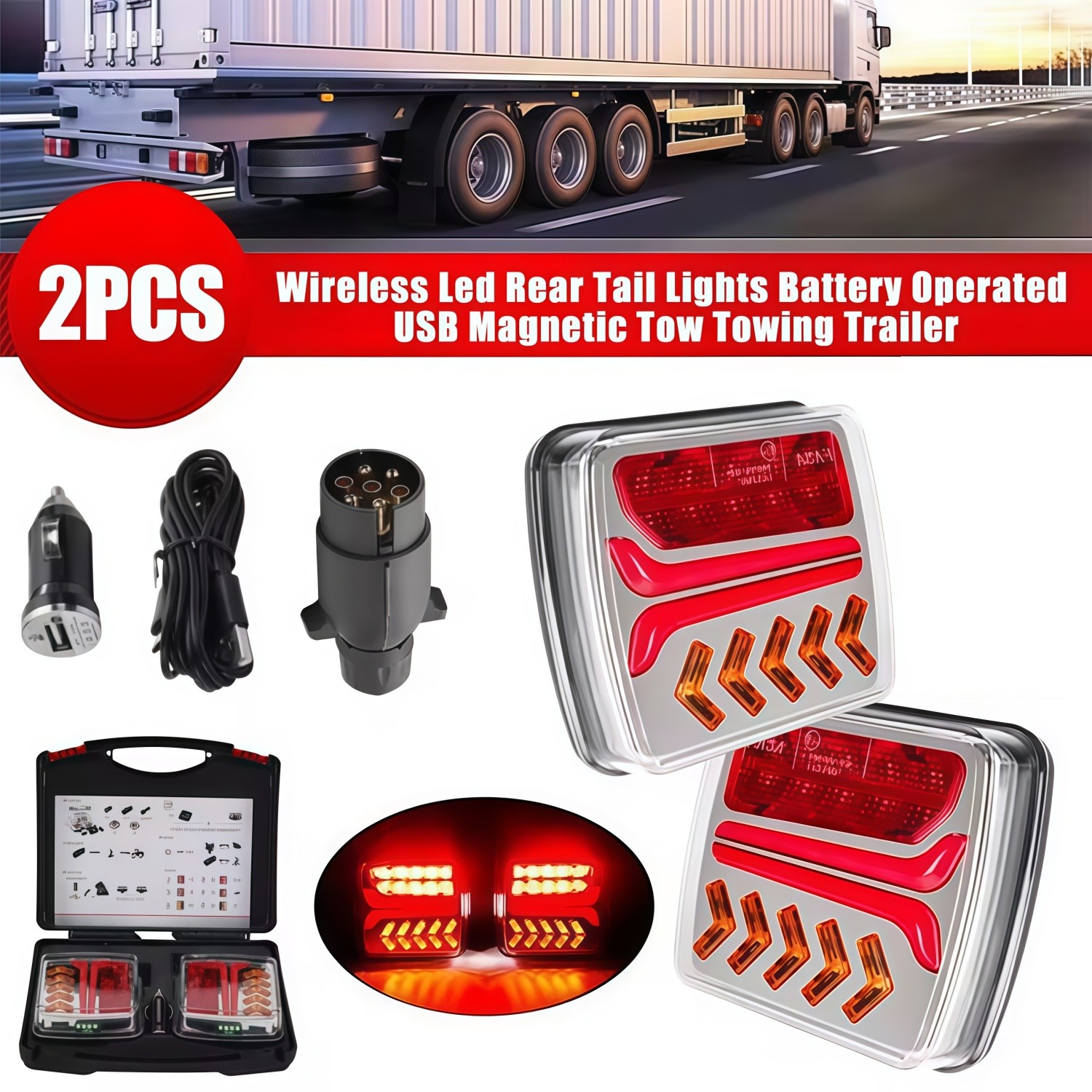 2X Wireless Magnetic Trailer Lights – Rechargeable LED TailLight Kit For Trailer