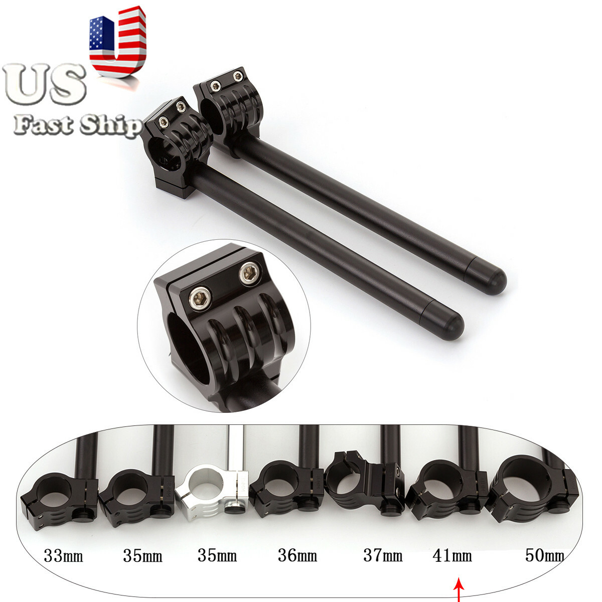 CNC Motorcycle 30-55mm Regular Rise CNC Clip Ons Handlebar Raised +1