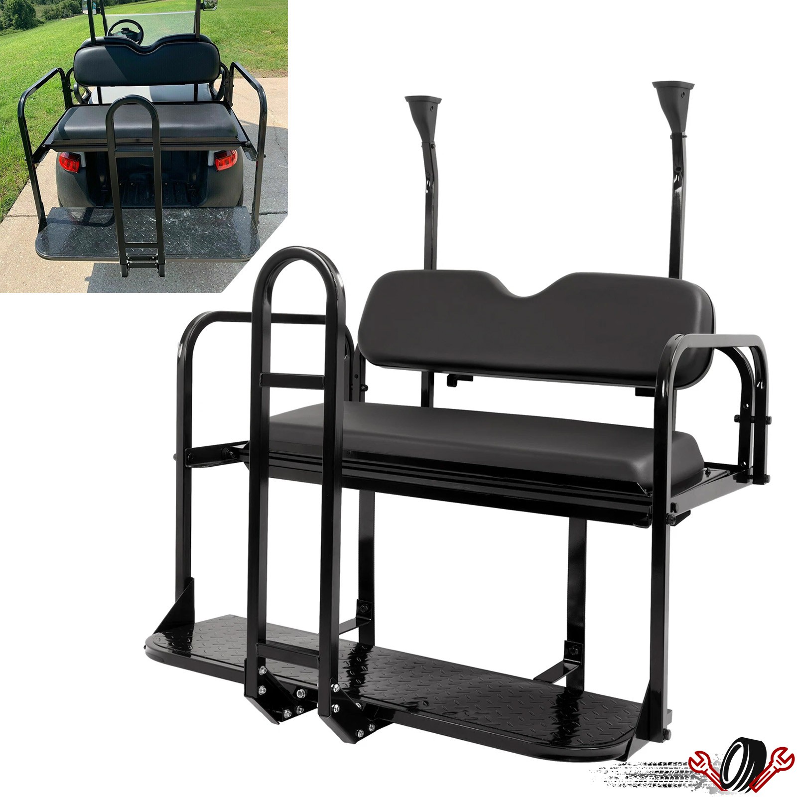 For Club Car Precedent/Tempo 2004+ Golf Cart Flip Rear Back Seat Kit W/Grab Bar