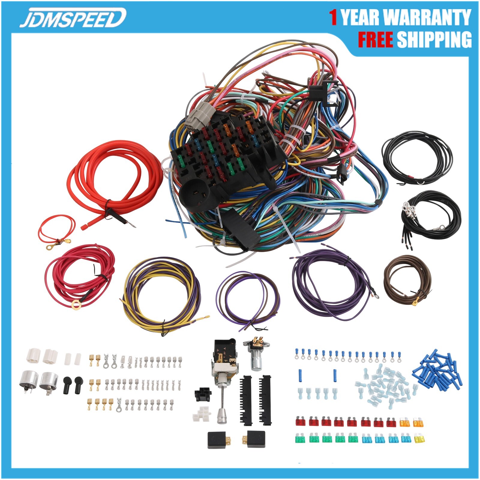 Universal 22 Circuit Wiring Harness Street Hot Rat Rod Custom Wire Kit XL WIRES