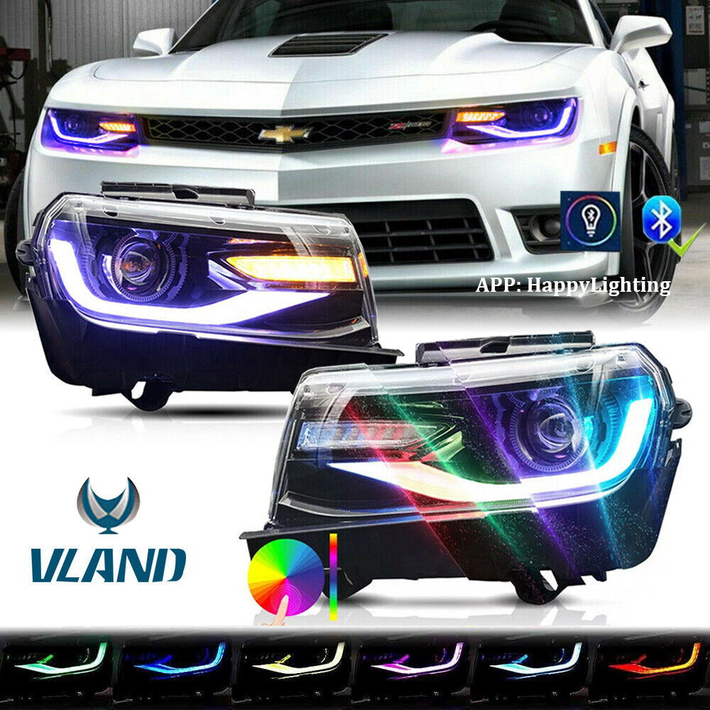 Pair LED&DRL Sequential Dual Beam Head Lamp Headlight For 2014-2015 Chevy Camaro