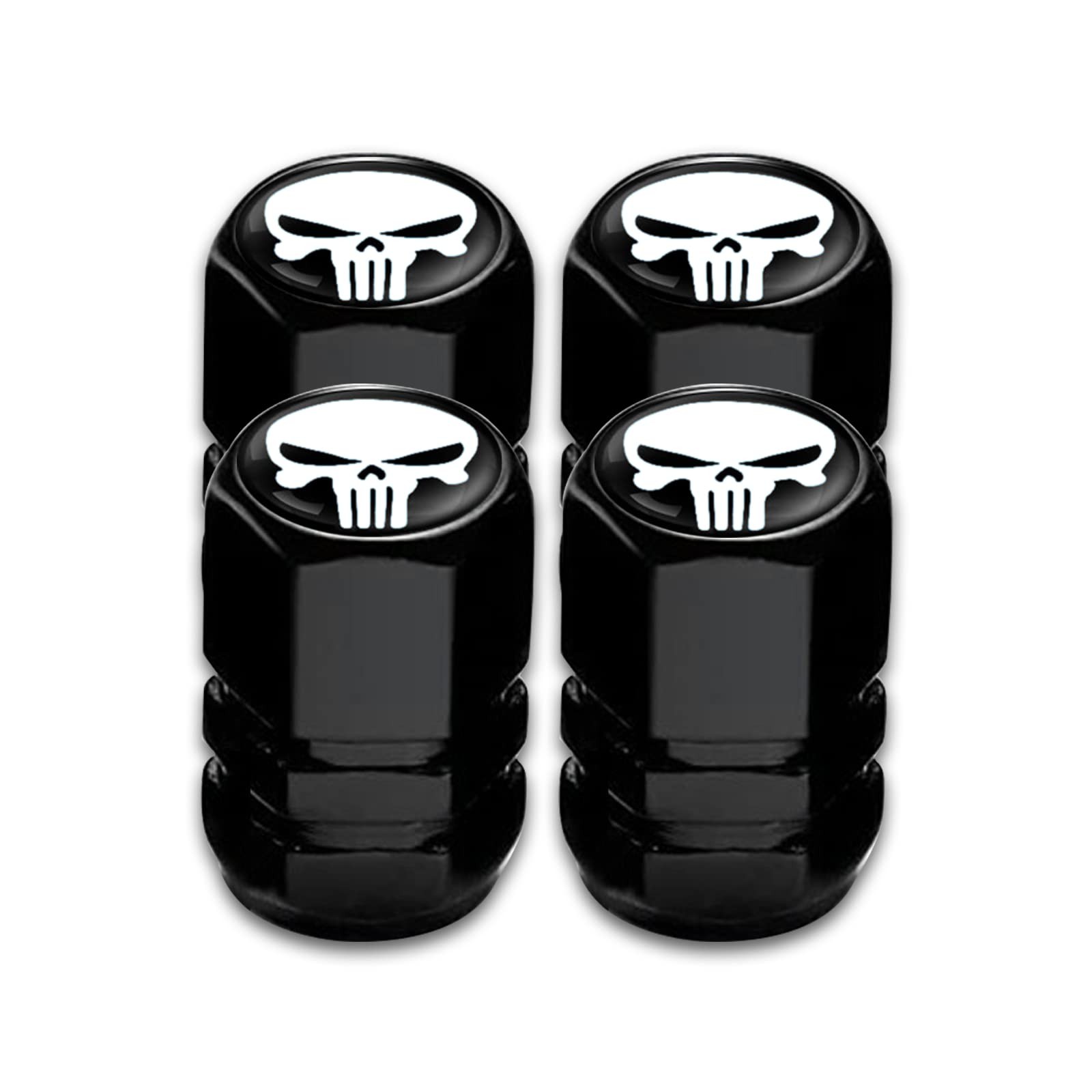 Sodcay 4 PCS Skull Car Wheel Tire Valve Stem Caps, Universal 4 PCS, White