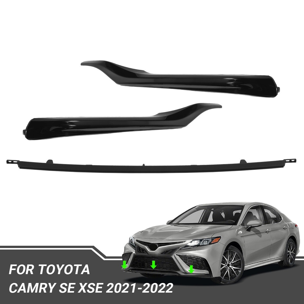 3PCS Glossy Black Lower Grille Molding Trim For 2021 2022 TOYOTA Camry SE XSE US