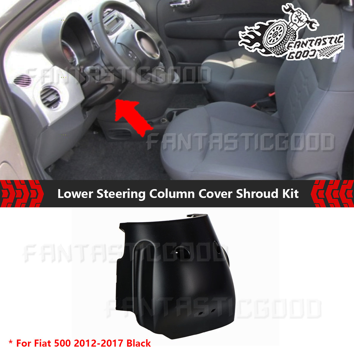 For Fiat 500 2012-2017 Black Lower Steering Column Cover Shroud OE 1RZ38JXWAB