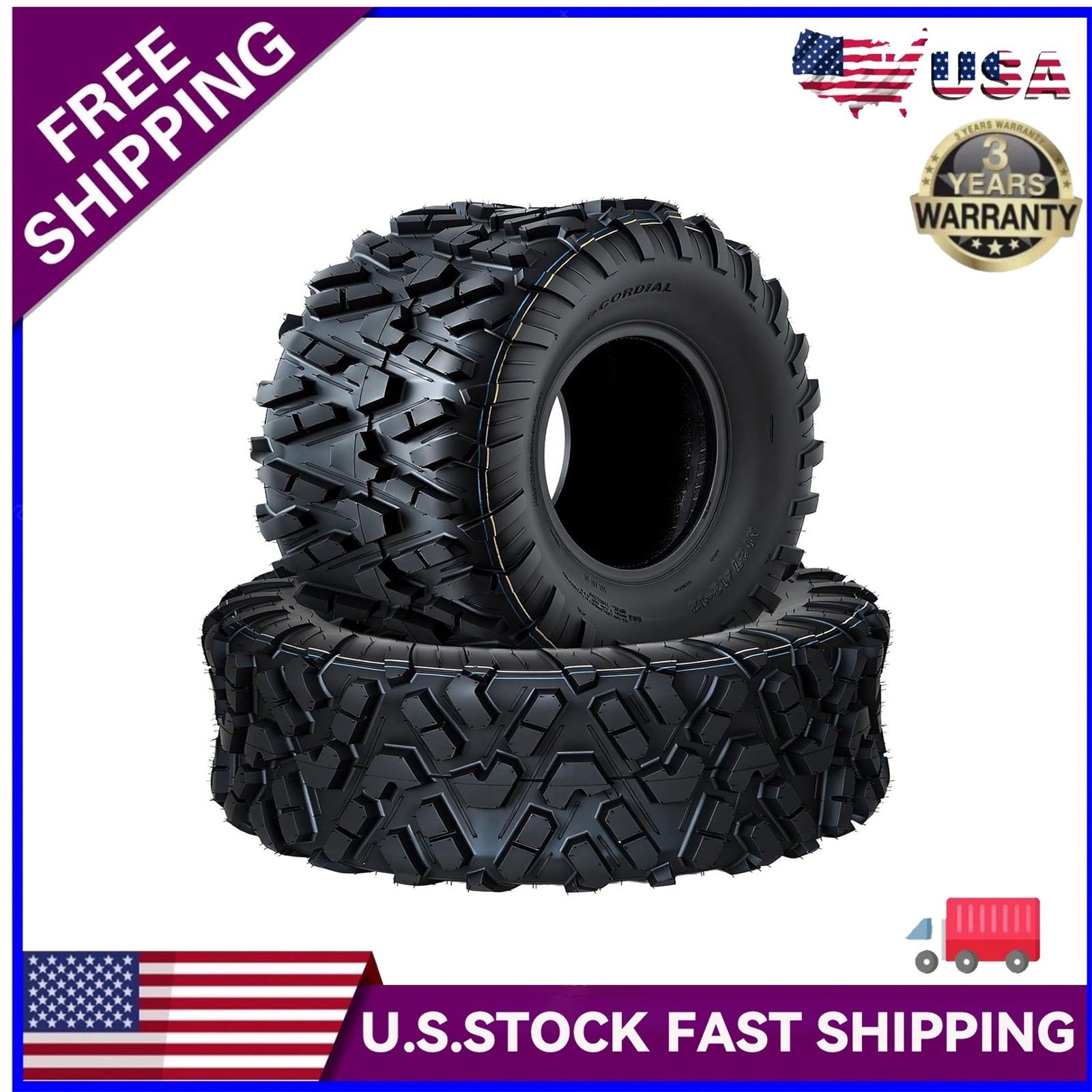 2PCS ATV Tires 27x12-12 6-Ply 27x12x12 Heavy Duty All-Terrain UTV Tires Off-Road