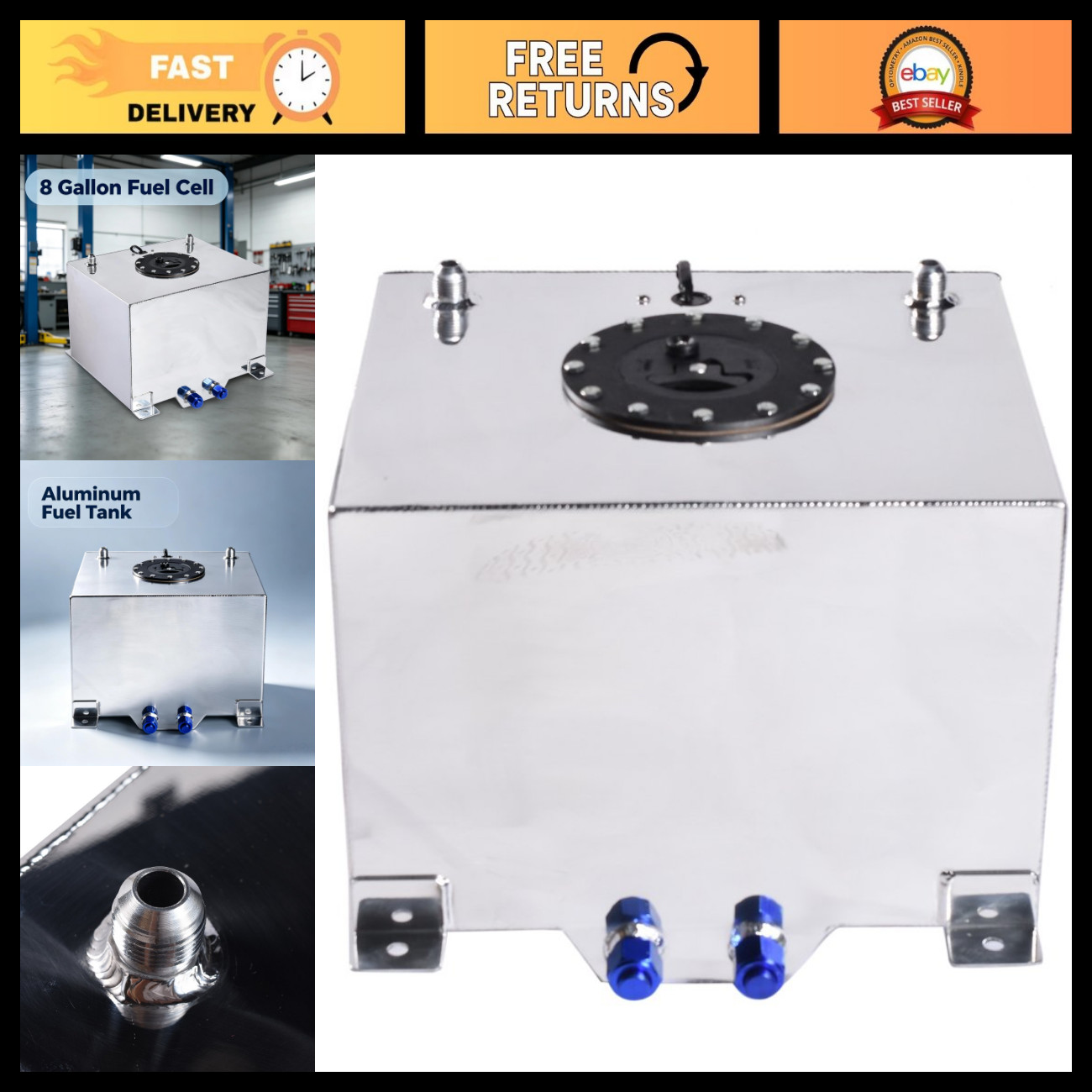 Universal 8 Gallon Aluminum Fuel Cell Gas Tank Kit - Lightweight, Durable, Racin